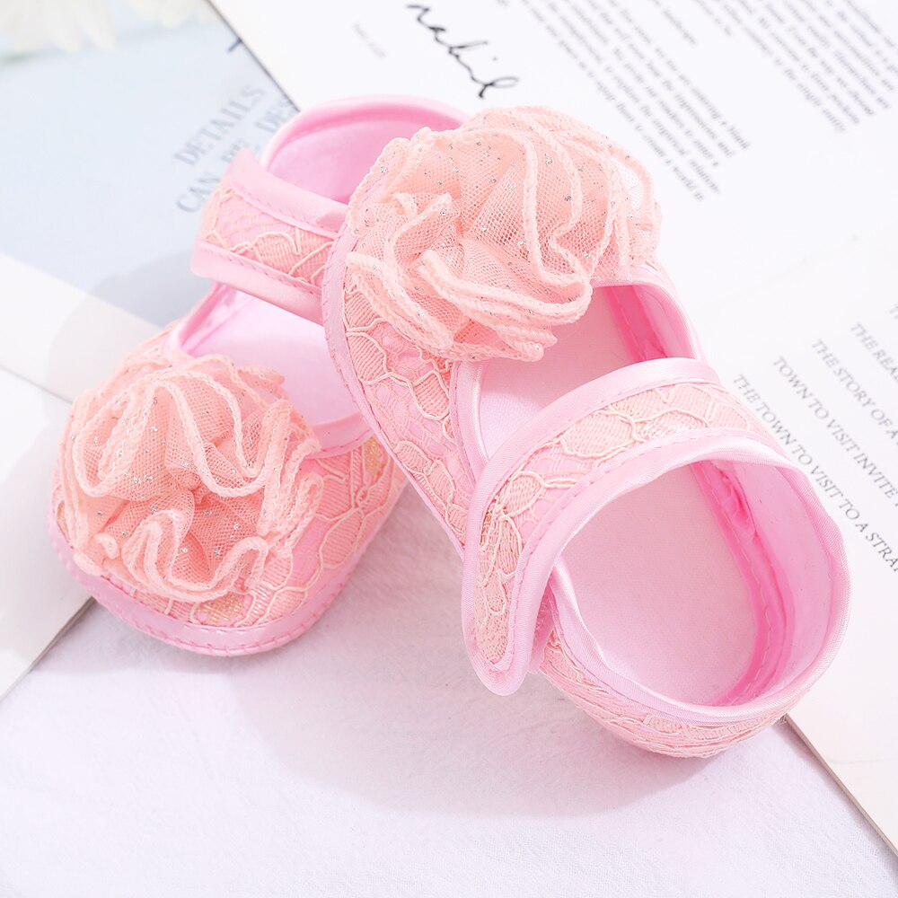 Bébé filles chaussures couleur unie princesse dentelle fleur chaussures semelle souple enfant en bas âge chaussures pour 0-1 an: Rose / 12