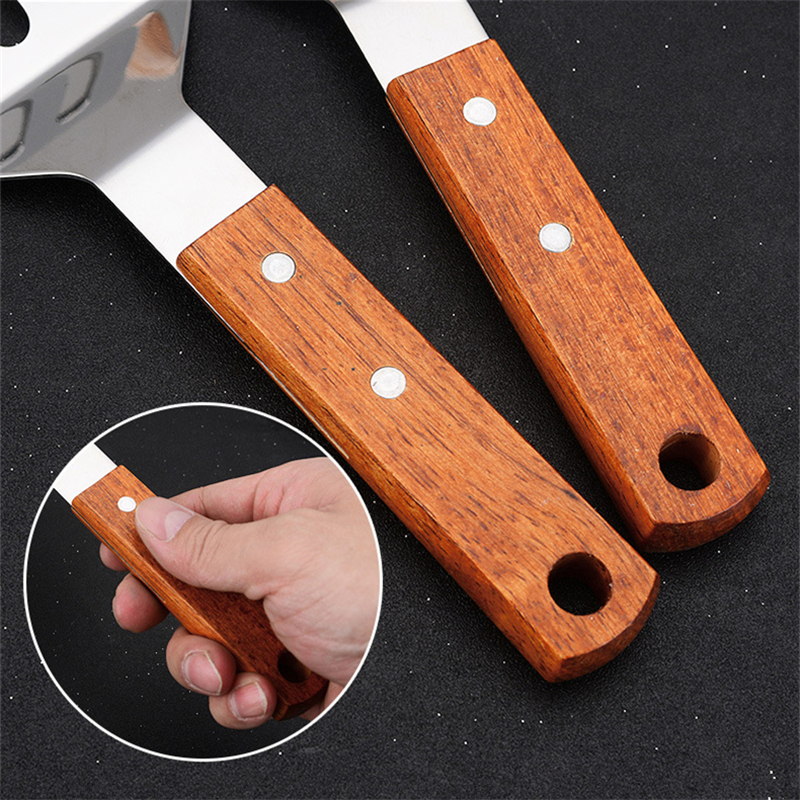 Spatule de cuisson avec manche en bois en acier inoxydable, pelle à frire pour Steak et crêpes, grattoir Teppanyaki, outil de Barbecue, accessoires de cuisine