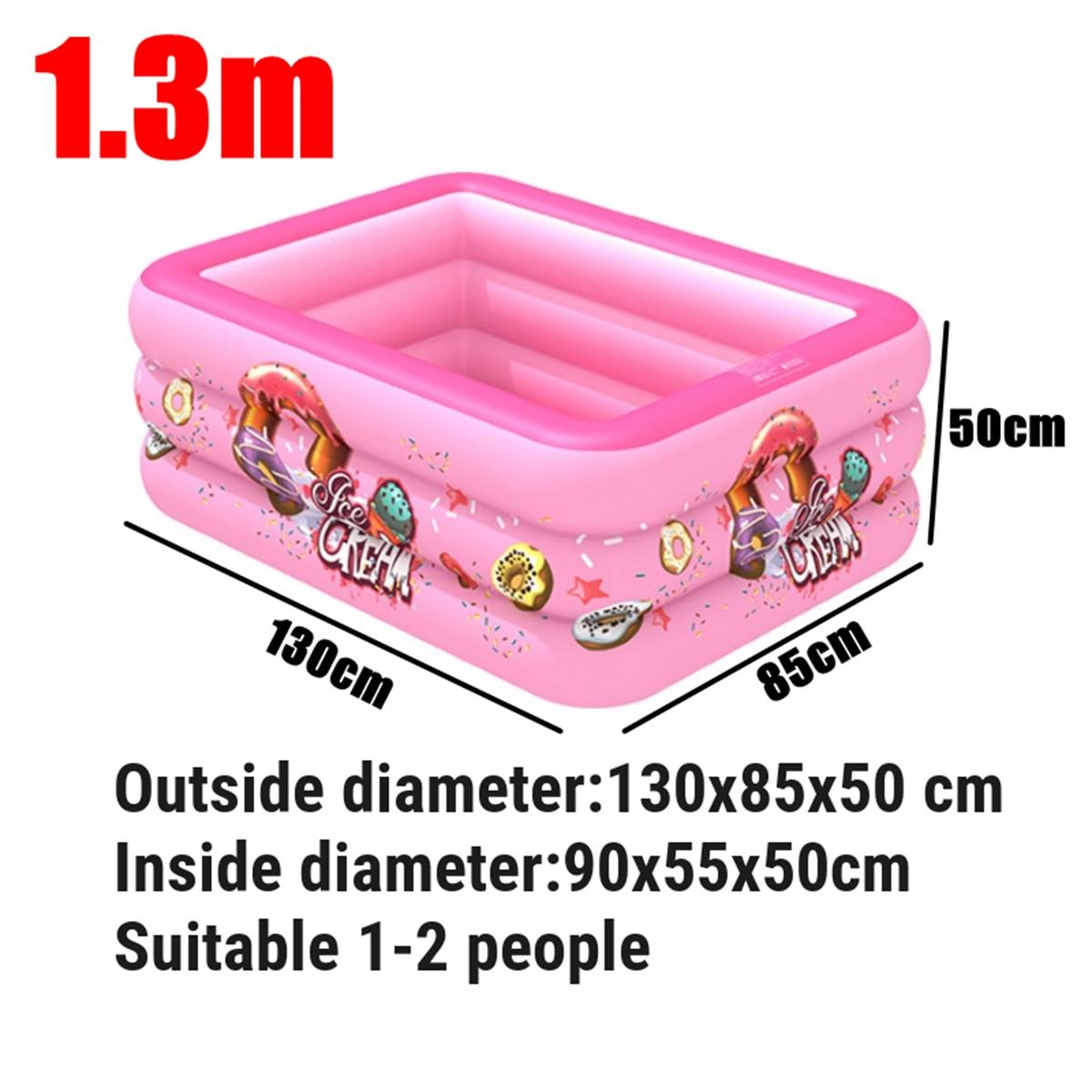 120/130/150cm Children Bathing Tub Baby Home Use Paddling Pool Inflatable Square Swimming Pool Kids Inflatable Pool ball pit: Pink 1.3m