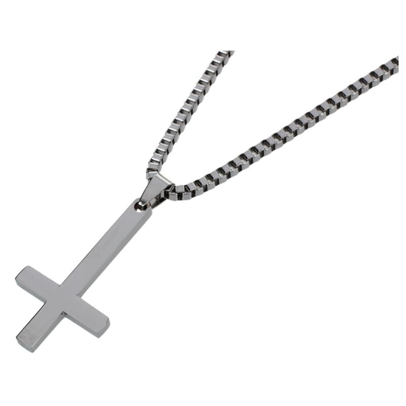 Silver 316L Stainless Steel Inverted Cross Titanium steel Pendant Necklace Lucifer Satan Vintage Punk Jewelry