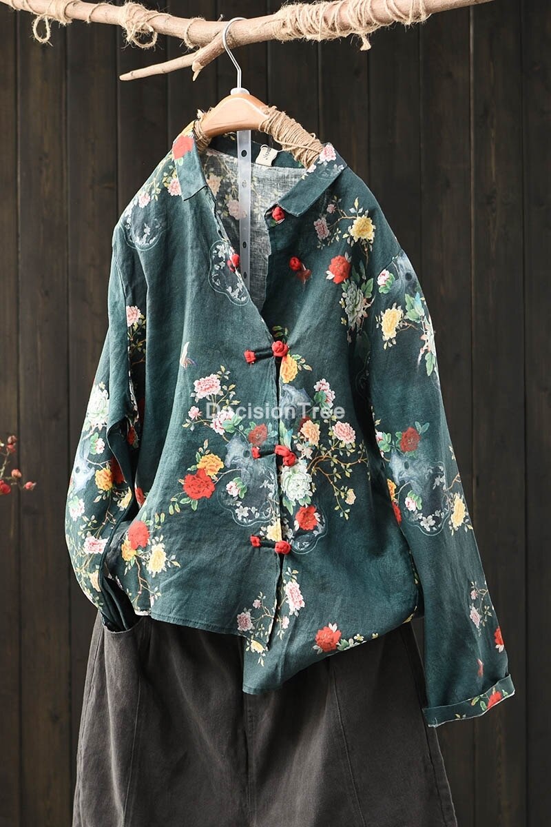 2022 woman traditional chinese clothing top retro flower print hanfu top women tops oriental tang suit chinese blouse