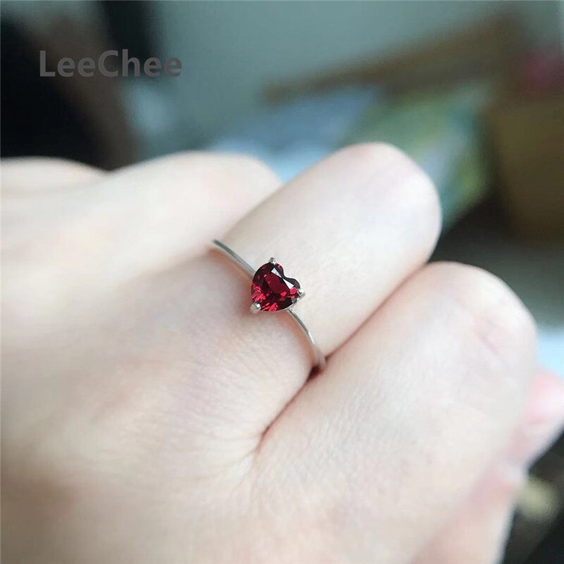 LeeChee 100% Natürliche Granat Ring 925 Sterling Silber Weinrot Edelstein FineJewelry für Frauen 0,5 ct Birthstone Herz-Förmigen