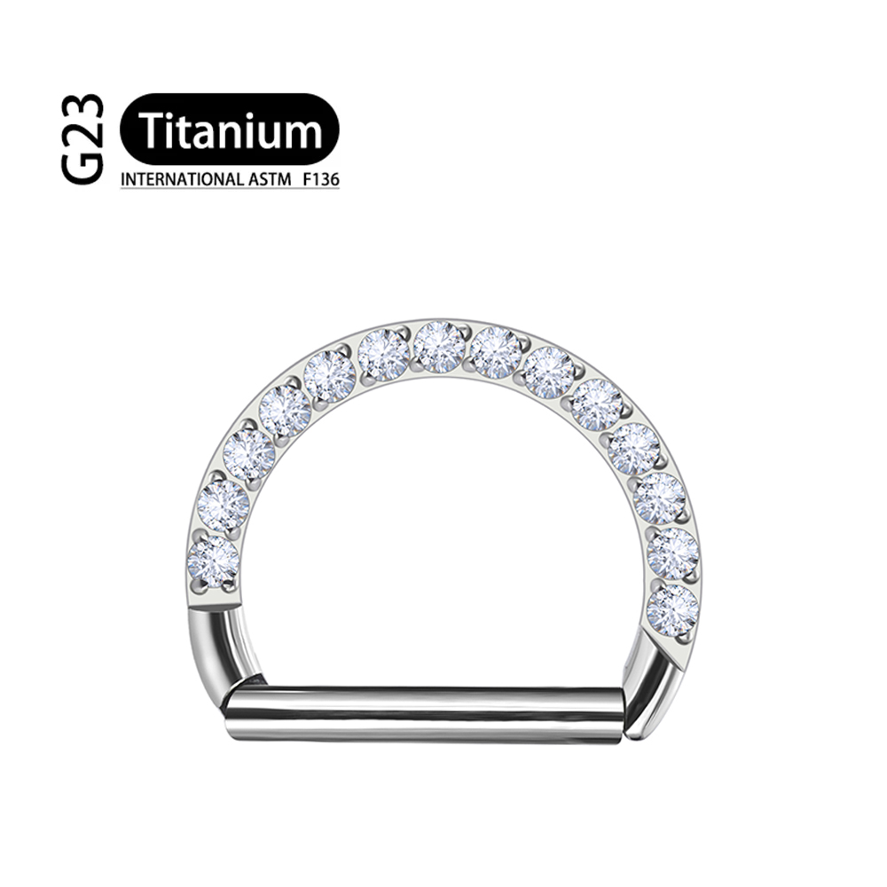 Astm f -136 titanium neusring, daith oorbel, hartvormige oorring, hoepel, kraakbeenring, tragusring, d-vormige helixring, scharnierende segmentring met heldere zirkonia.: Wit / Imitatie rhodium plated