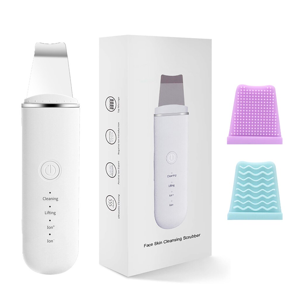 Ultrasonic Skin Scrubber Vibration Face Spatula Blackhead Remover Facial Scrubber Shovel Clean Cavitation Peeling Facial Lifting: White
