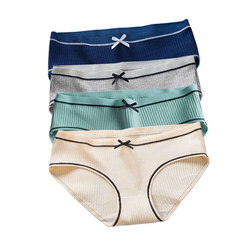 Conjunto de ropa interior de algodón para mujer, bragas de cintura media sólidas, lencería acogedora, calzoncillos tentadores, ropa interior femenina