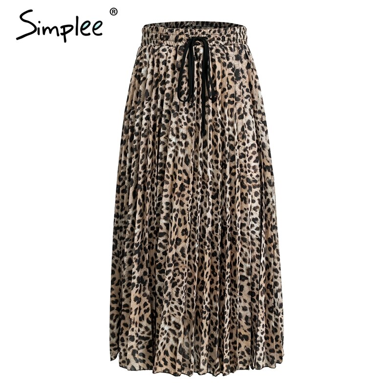 Simplee Vintage Luipaard Print Geplooide Rokken Vrouwen Punk Rock Koreaanse Rok Streetwear Trekkoord Elastische Taille Dames Midi Rokken: Leopard / S