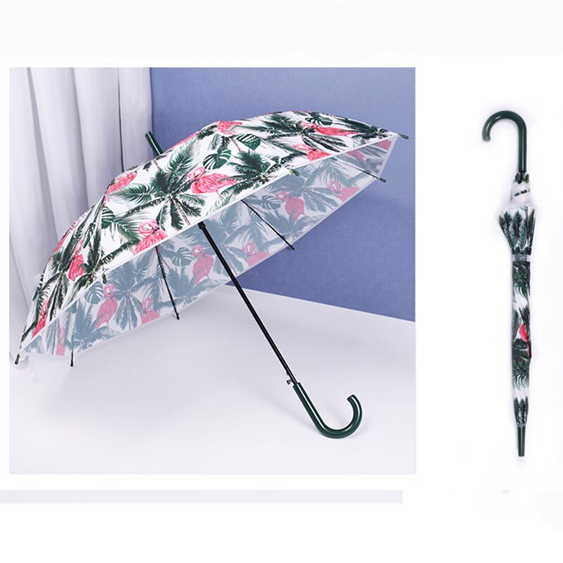 Children's Umbrellas Flamingos Transparent Umbrellas Girl's Long Handle Umbrella Fresh And Simple Student's Wwindbreak Umbrella: green