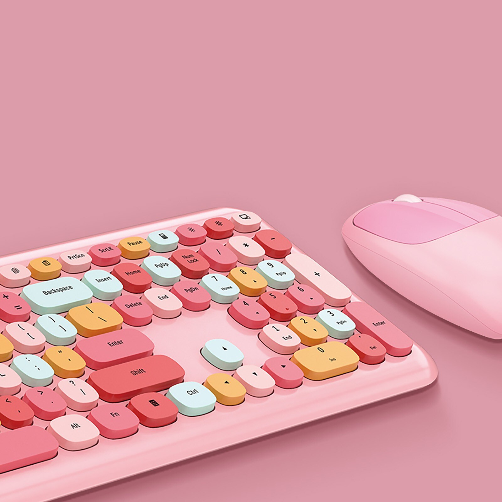 Teclado inalámbrico y ratón Combo Rosa teclados inalámbricos 2,4 GHz Retro de tamaño completo con número Pad lindo Mouse inalámbrico para PC
