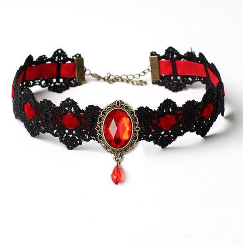 Halloween Sexy Gothic Chokers Crystal Black Lace Hals Collares Choker Ketting Vintage Victoriaanse Vrouwen Chocker Steampunk Sieraden