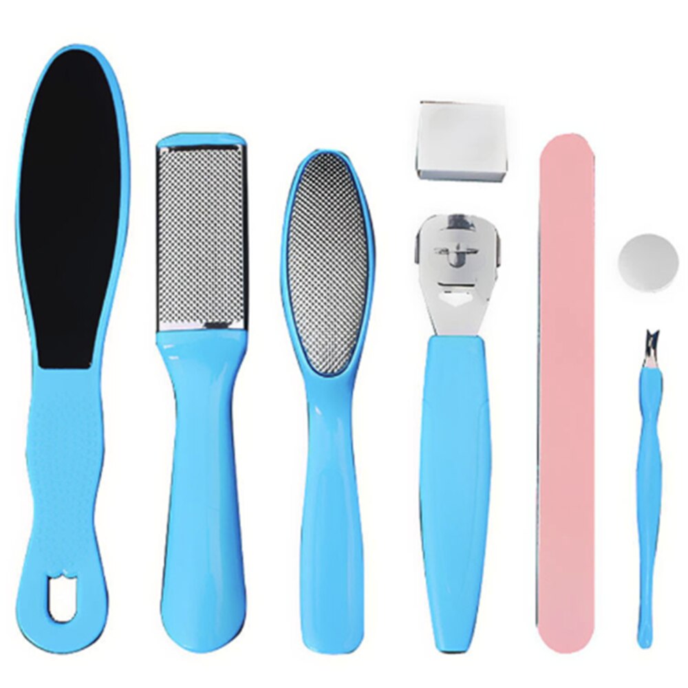 10 In 1 Foot Care Kit Pedicure Tools Set Stainless Steel Foot Rasp Foot Dead Skin Remover Clean Toenail Care Kit: Blue 8pcs