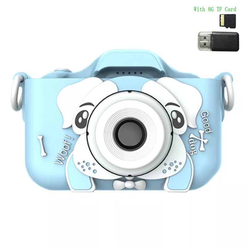 Mini Camera Kids Digital Camera Cartoon Toy HD Camera for Kids Educational Children's Camera Toys for Boy Girl Best: Blue Dog 8G Card