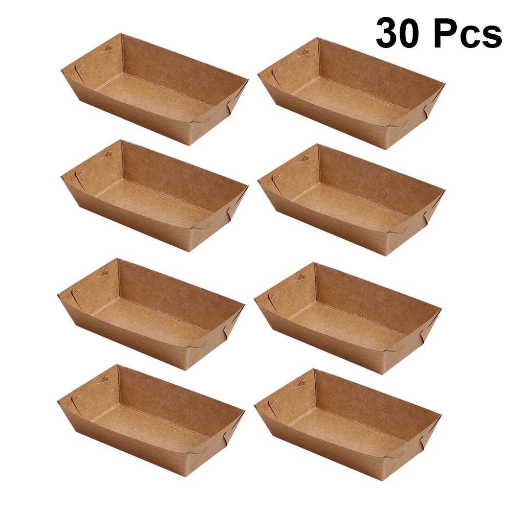 30pcs Packing Box Boat Shaped Disposable Kraft Paper Packing Tray Food Packing Box Packing Case For Shop Store Wedding Party