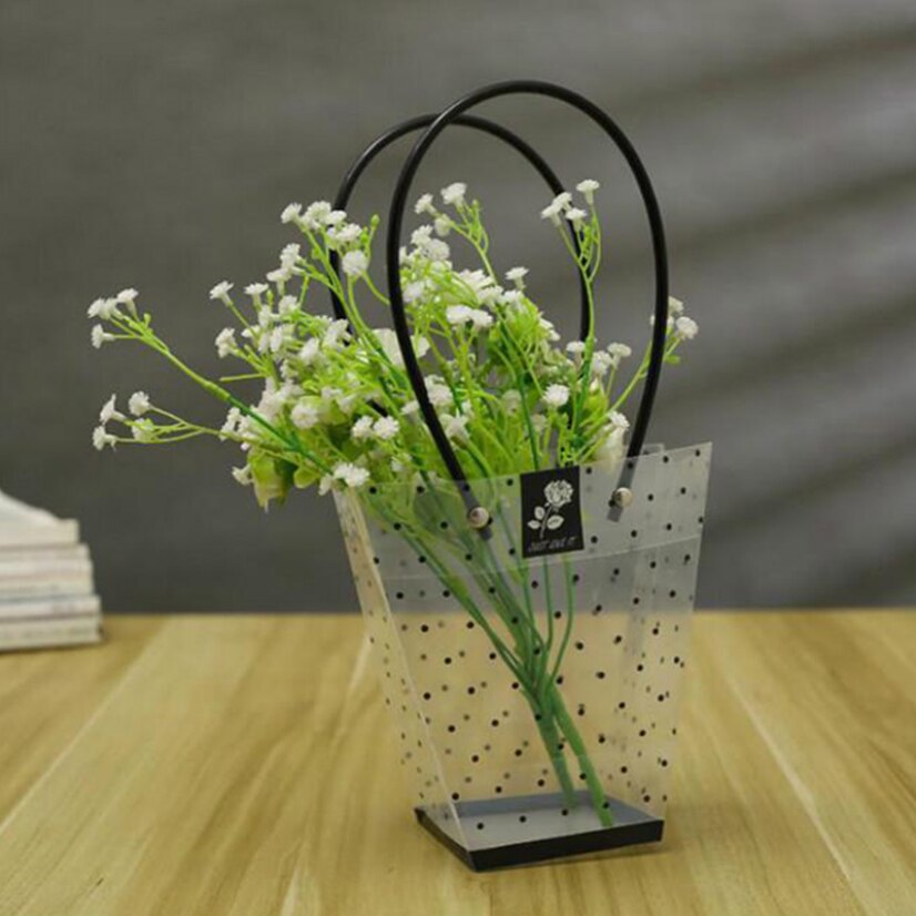 Bolsas de flores portátiles transparentes con estampado de lunares, bolsas de plástico decorativas para almacenamiento de flores de boda, embalaje de Pascuas, bolsas de cumpleaños para niña
