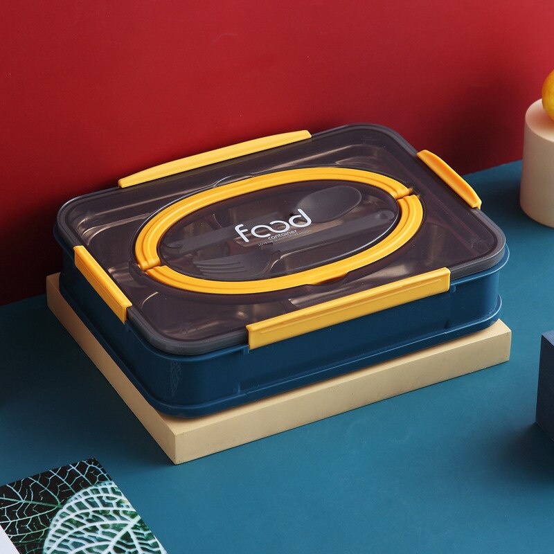 Stainless Steel lunch Box Portable Student Bento Box For Office Worker Fruit Salad Food Storage Container Microwave Tableware: 4 grid blue