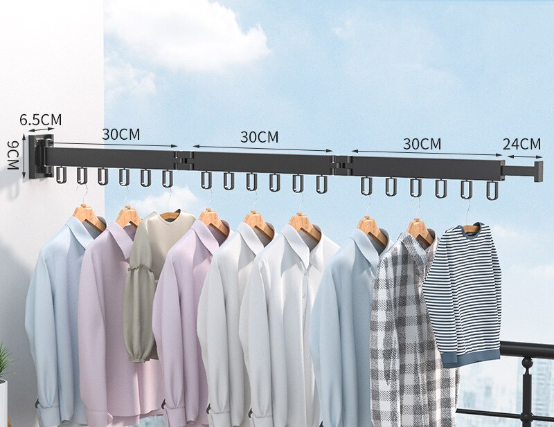 Vouwen Kleding Rek Muurbevestiging Verdikte Aluminium Kleding Organizer Thuis Intrekbare Indoor Balkon Doek Drogen Hanger: Black 90CM