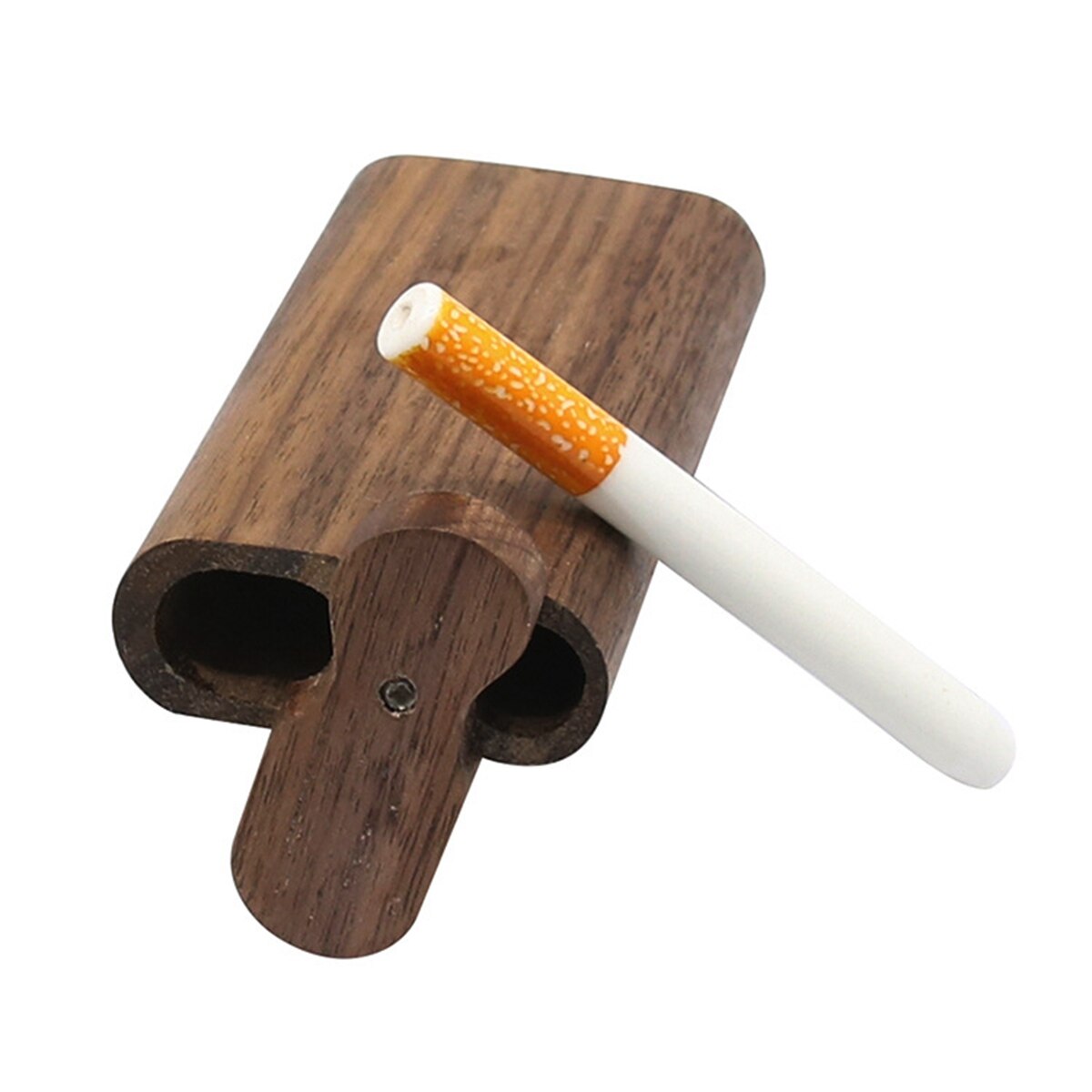 Wood Grain Storage Case, Portable Natural Walnut Stash Box with Ceramic Straw and Cleaning Tools Decorative Stash Storage Box