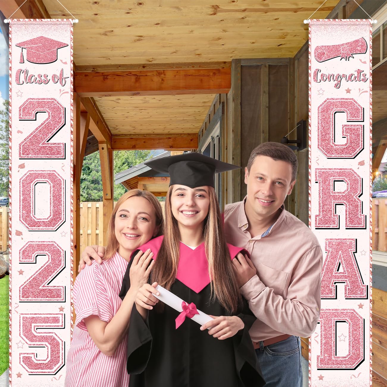 Roségoldenes Abschlussfeier-Dekorationen, Veranda-Schild, Klasse 2025, Banner, Türbehang für Absolventenpartys