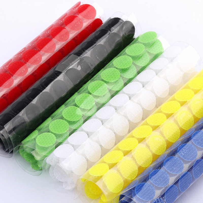 Selbst Klebe Verschluss Band Haken und Schleife verrotten Gelb Grün Blau Punkte Aufkleber Runde Starken Klebstoff Dual Band 10mm 15mm 100Paare