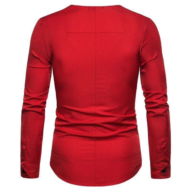 Herre ensfarvet skjorte herre langærmede slim fit casual skjorter herre dobbeltradet business skjorte toppe 2xl