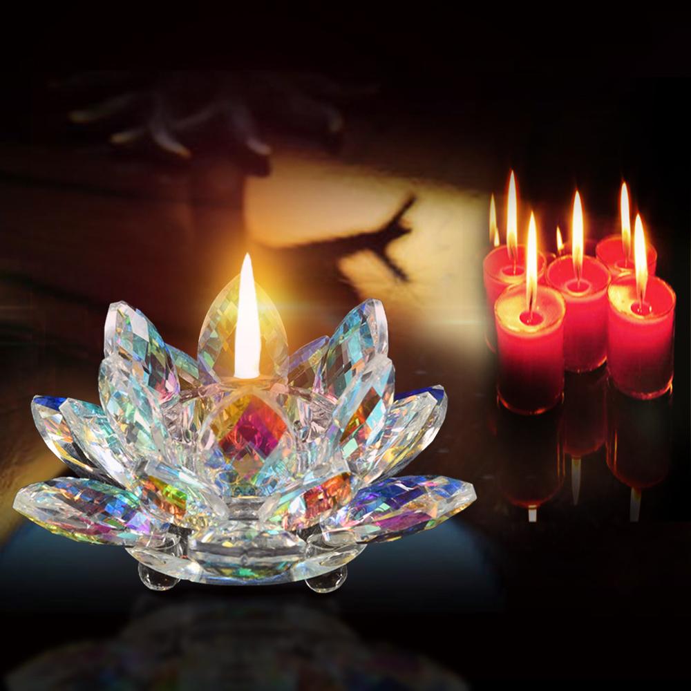 Crystal Lotus Candle Holders Multicolor Glass Flower Candle Tea Light Holder Buddhist Candlestick Lotus Flower Candle Stand CD