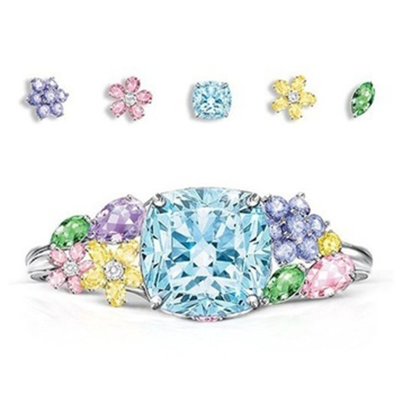 Shiny luxury Animal Ring of Muti-color Flower CZ Ring Zircon Crystal Wedding Rings For Women Girl Party Anel bijoux