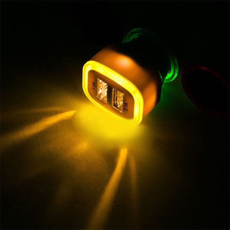 Mini USB 2 Port Car Charger Adapter 2.1A With Light Display Universal Dual USB Phone Car Charger
