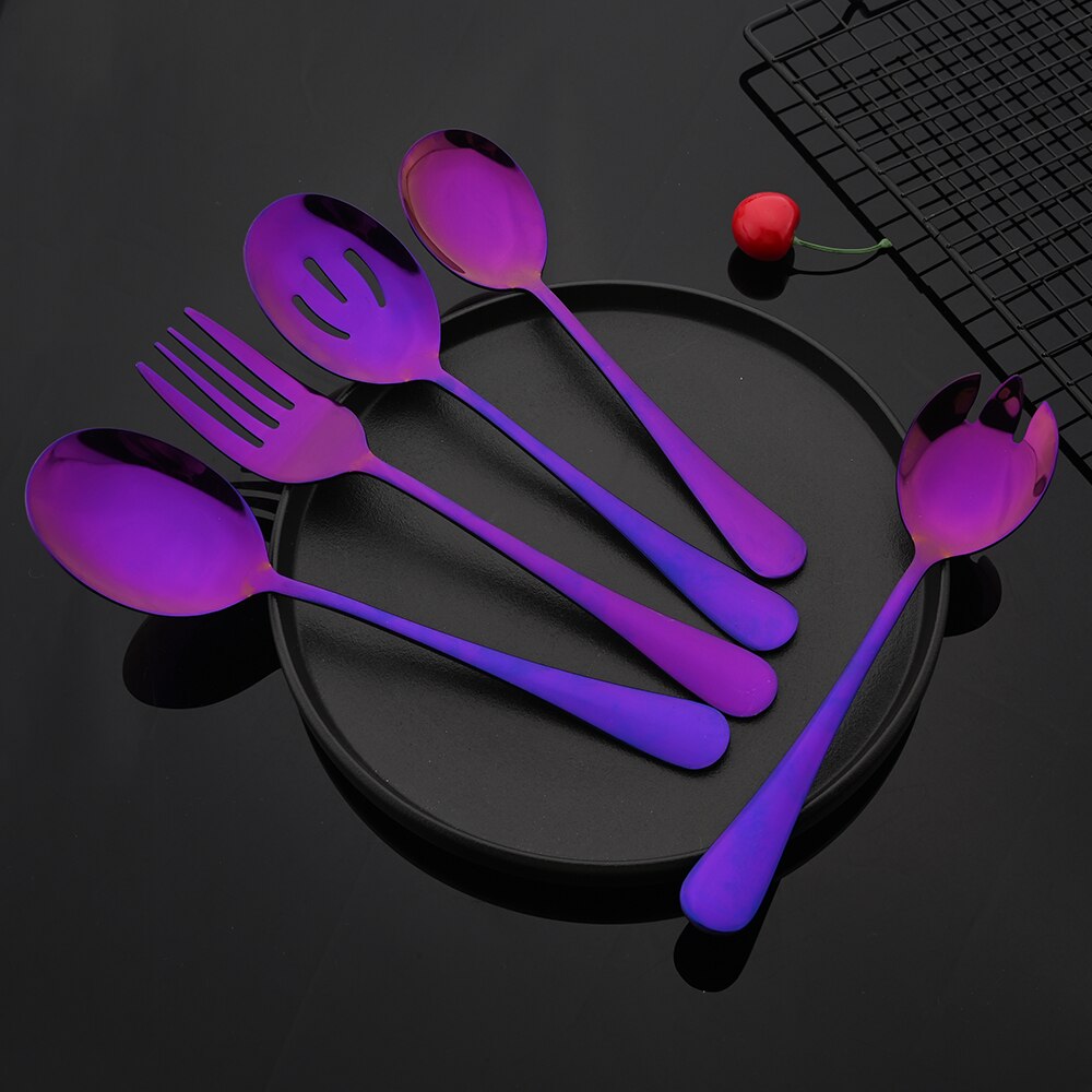 Purple Stainless Steel Dinnerware Set Soup Spoon Colander Spoon Service Spoon Salad Fork Cake Spatula Set Baking Accessories