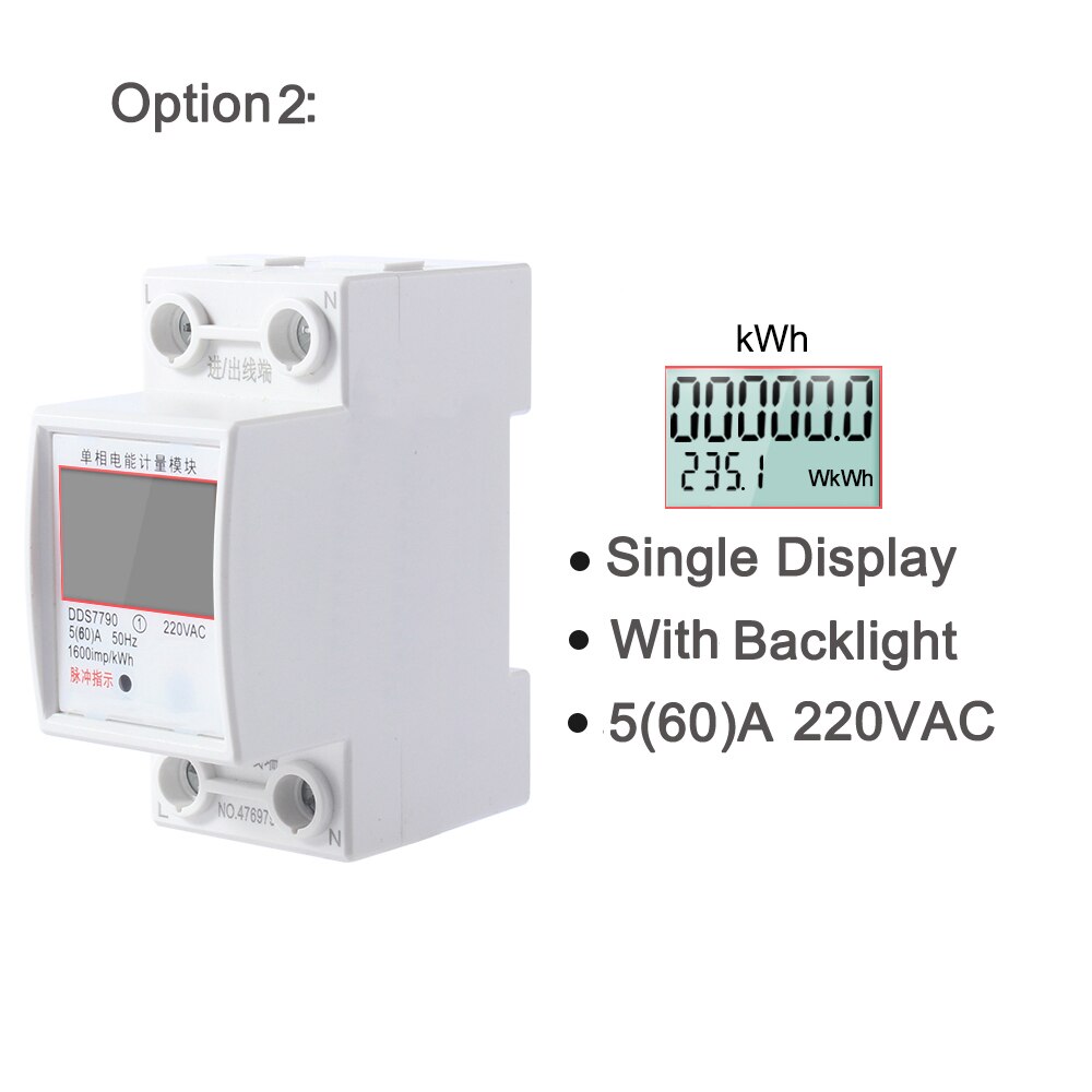 60A Single Phase Two Wire LCD Digital Display Wattmeter Power Consumption Energy Electric Meter 80A AC 230V 50Hz DDS7790: 60A With light