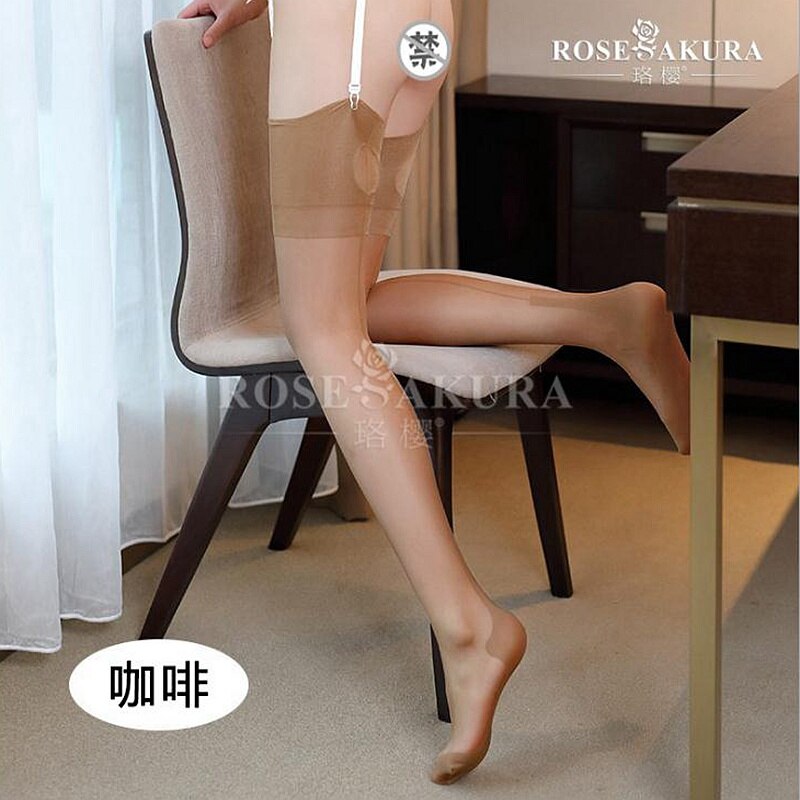 15D Womens Leggings Seamed Retro Cuban Heel Back Striped Black Stockings transparent Silk woman Long Knee High Dance: Coffee