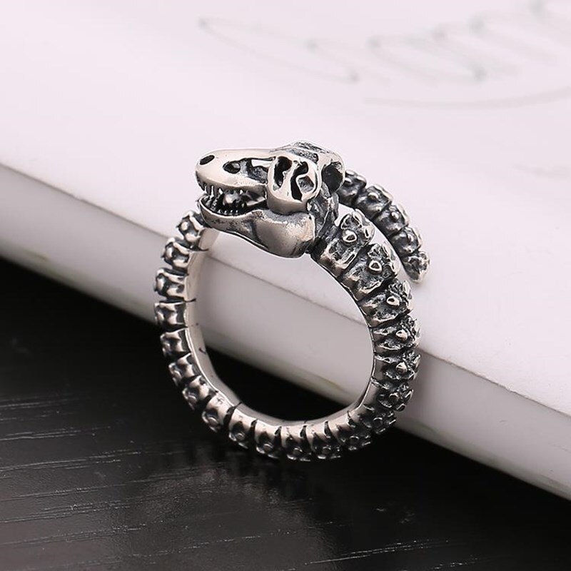 Retro Goat Horn Skull Dragon Bones Rings Men Women Punk Rock Hip Hop Locomotive Ring Ancient Silver Jewelry Adjustable