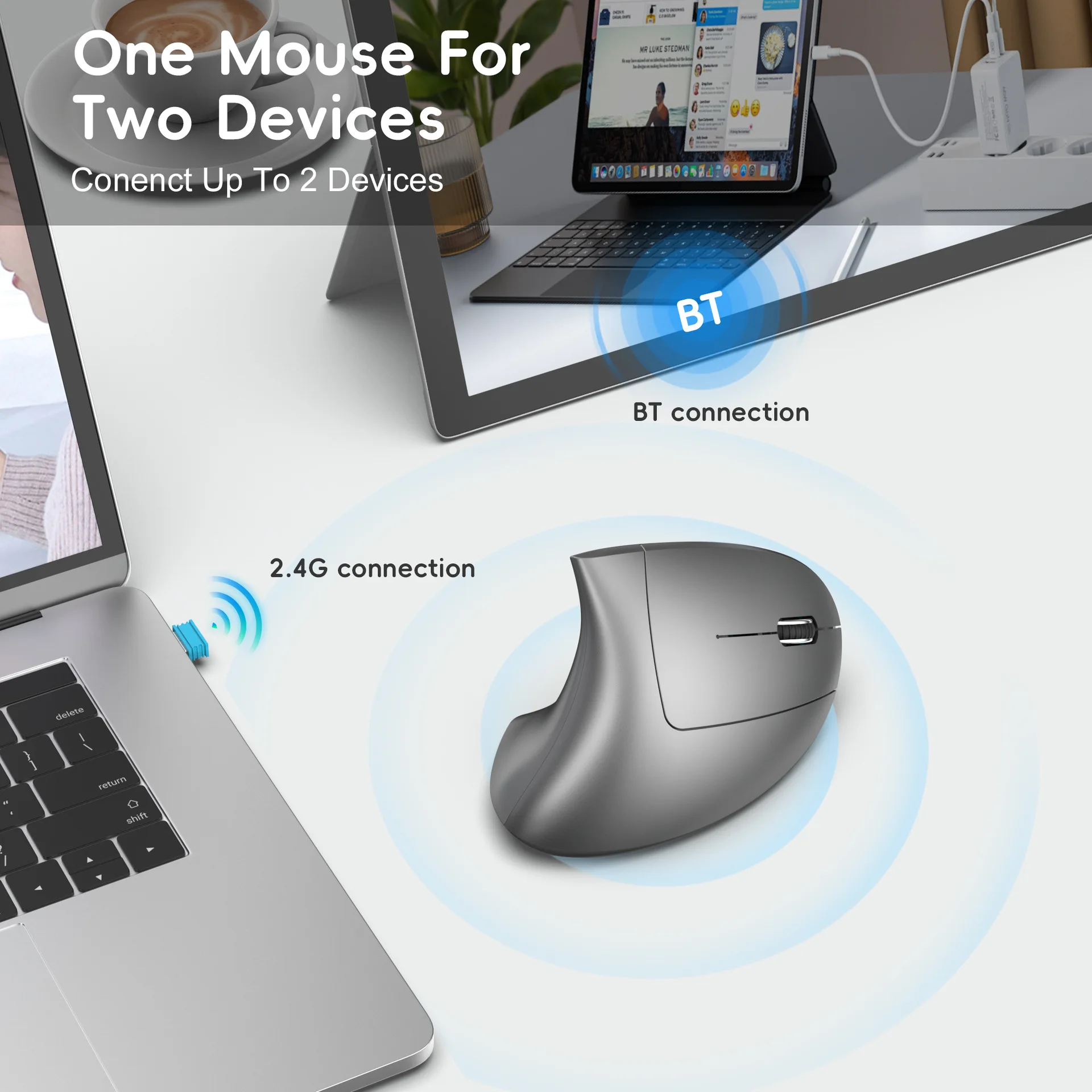 Novo 2.4g sem fio vertical ergonômico mouse para jogos sem fio recarregável gamer mause kit mouse óptico computador portátil desktop