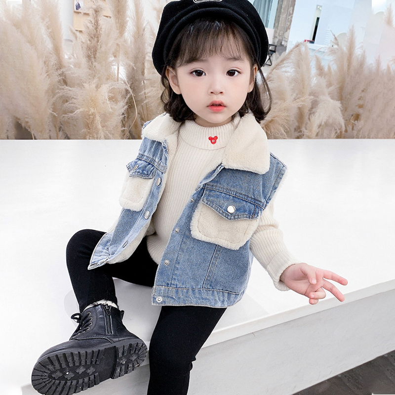 freundlicher Denim weste jungen und mädchen Winter Plus samt dicke warme jacke Denim pferd warme weste freundlicher Denim jacke