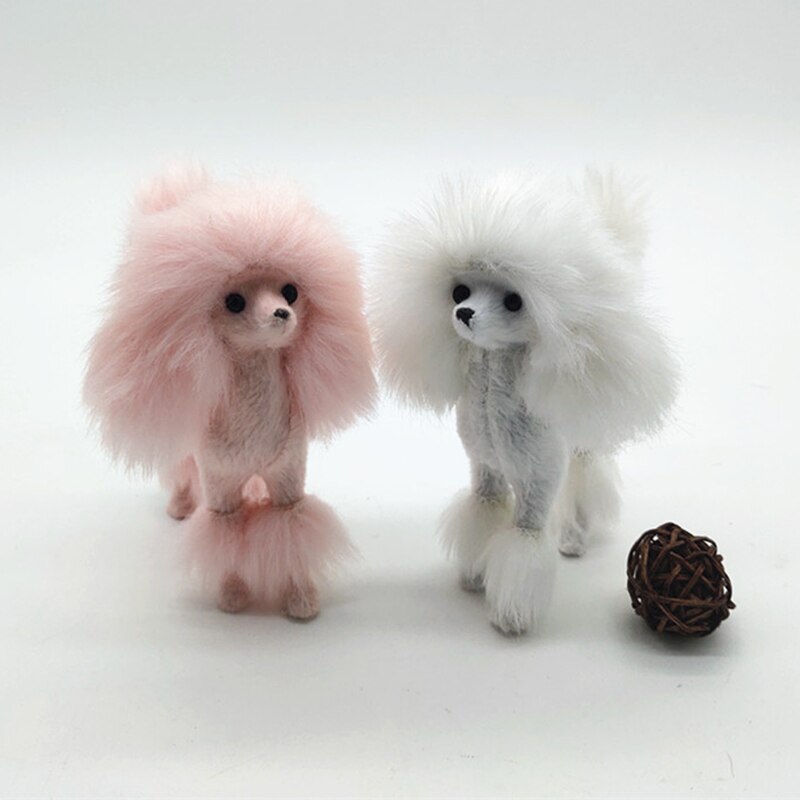 4 Inch Wit Roze Poedel Figuur Simulatie Hond Pluchen Speelgoed Ambachten Home Decoratie Woonkamer Decoratie