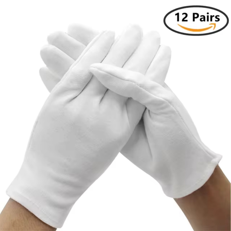 Gants de travail en coton blanc, 12 paires, mains sèches, Film de manipulation cérémonie, bijoux, gants d'inspection en argent, outils de nettoyage ménager: L