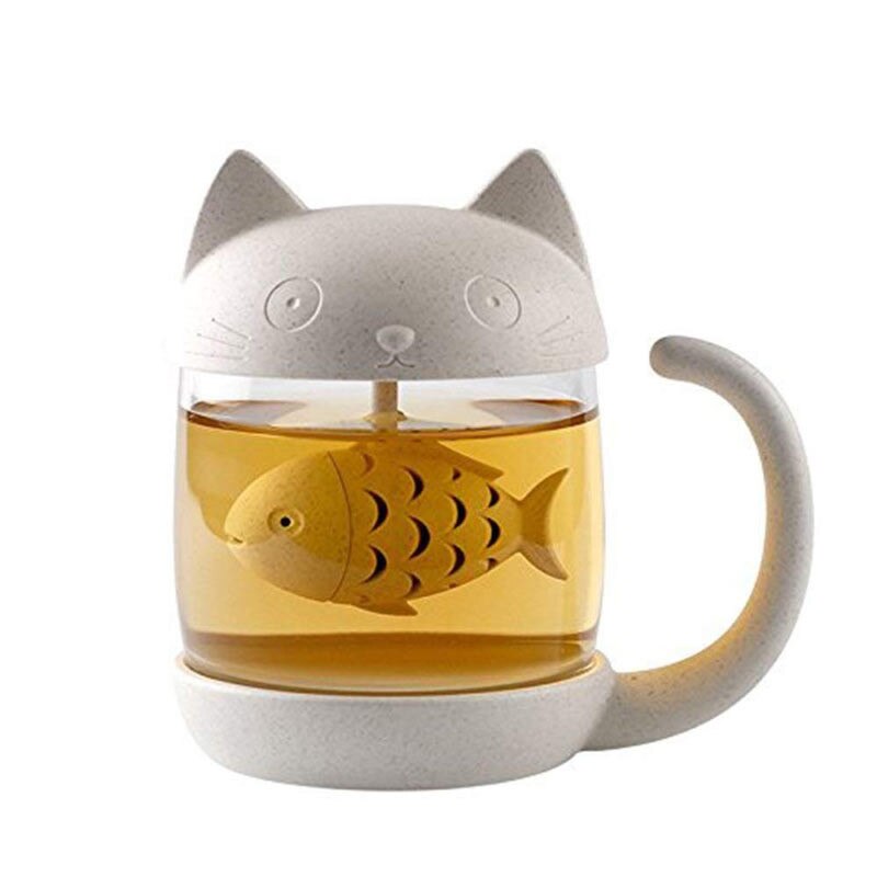 250ml katte glas te krus filter kop med fiske te infuser si hjemmekontor drikkevarer kaffe mælk krus fødselsdag