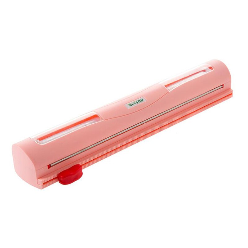 Food Wrap Dispenser Foil Cling Film Wrap Dispenser Plastic Sharp Cutter Plastic Wrap Storage Holder Dispense Kitchen Tool: pink