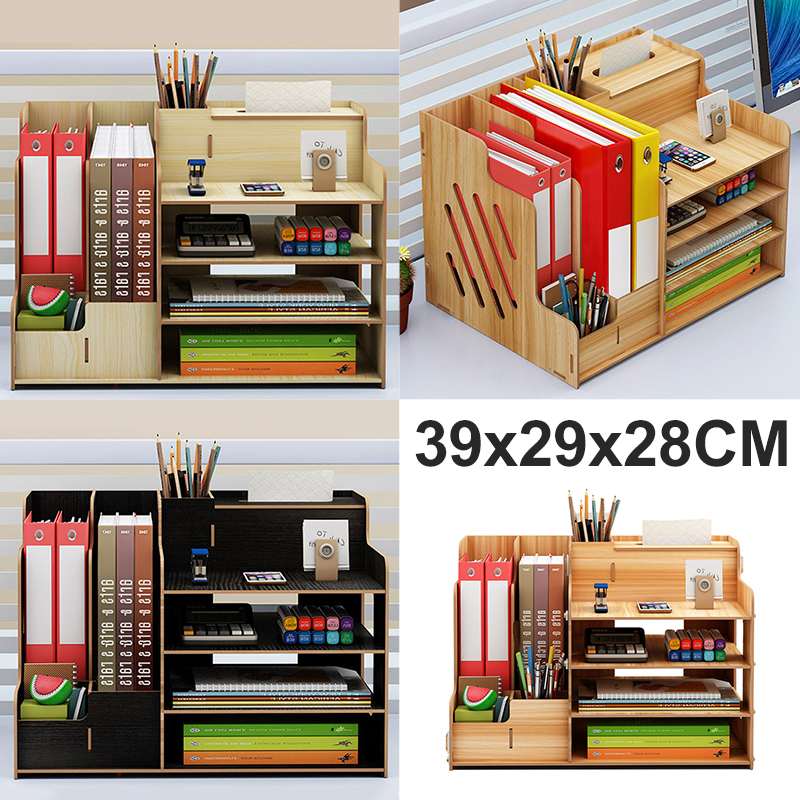 Wooden Desk Organizer Desktop File Organizer Holder Space Saving Office School Home Use Document Multi-Layer Tray