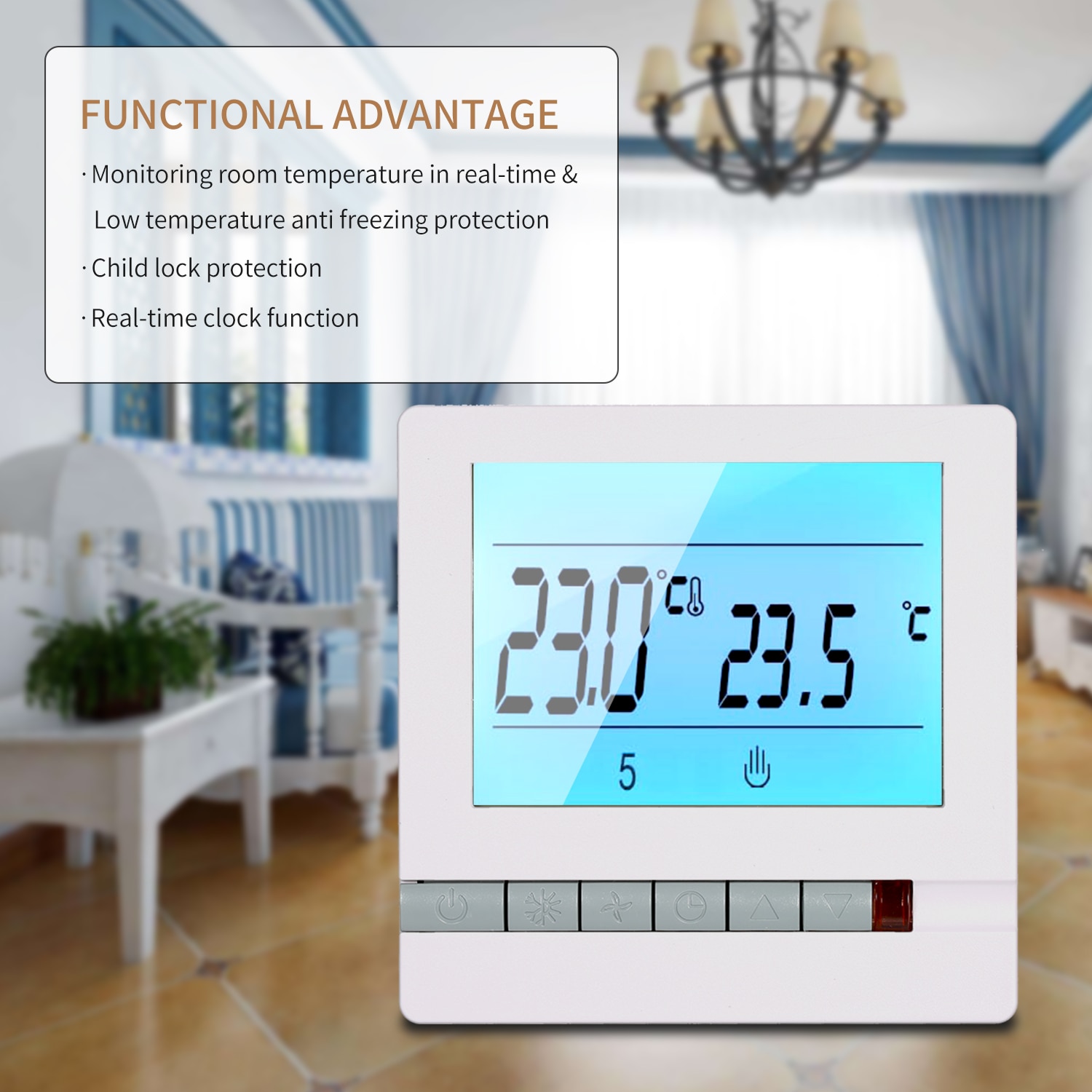 Digital Thermostat 220V AC Temperature Controller Weekly Programmable Heating Room Temperature Control 5 to 60 Degrees Celsius