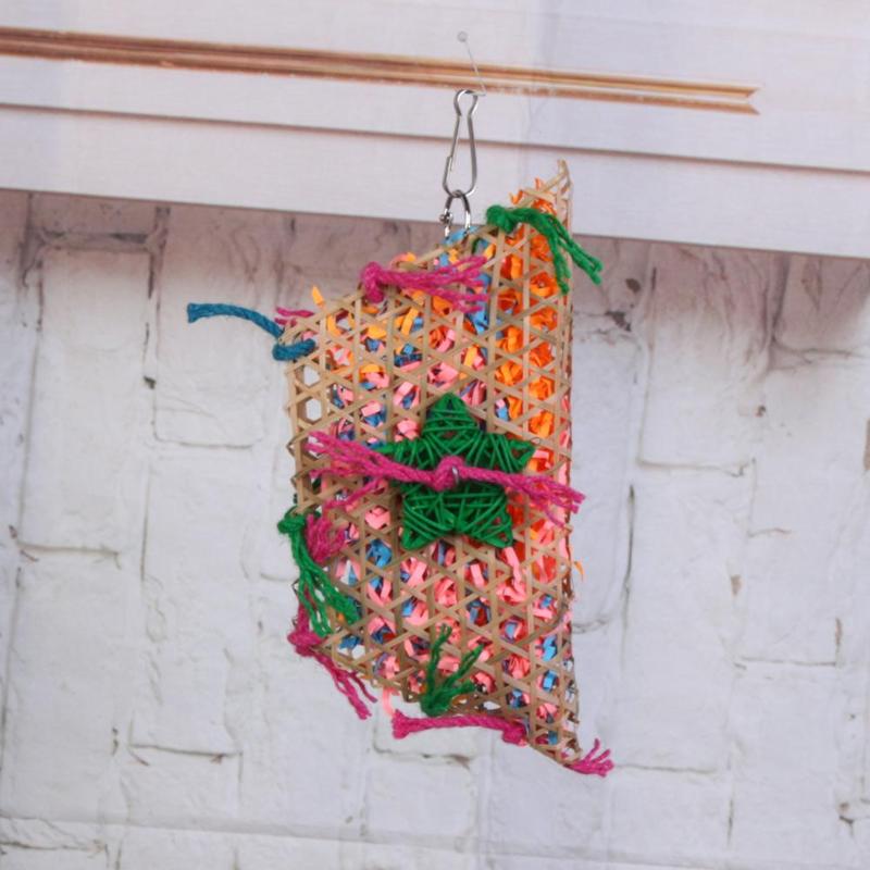 Vogel Speelgoed Kleurrijke Bamboe Weave Houten Schommel Papegaai Speelgoed Klimmen En Bijten Vogelkooi Accessoires