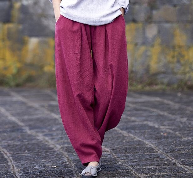 Zomer &amp; Lente vrouwen top katoen &amp; linnen grijs/zwart/rood zen lay meditatie broek kung fu wushu broek tai chi bloeiers: dark red