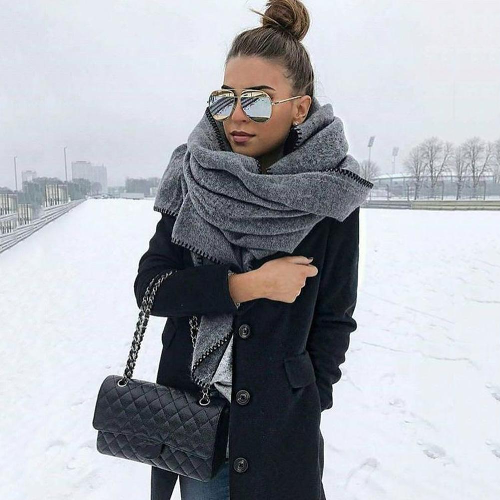Scarf Soft Warm Keeping Fleece Solid Color Shawl Outdoor Neck Wrap for Travel