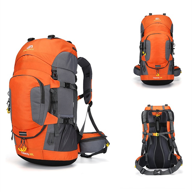 Mochila de 60 litros para deportes al aire libre, mochila de Camping, viaje, montañismo, senderismo, impermeable, cubierta de lluvia: ORANGE