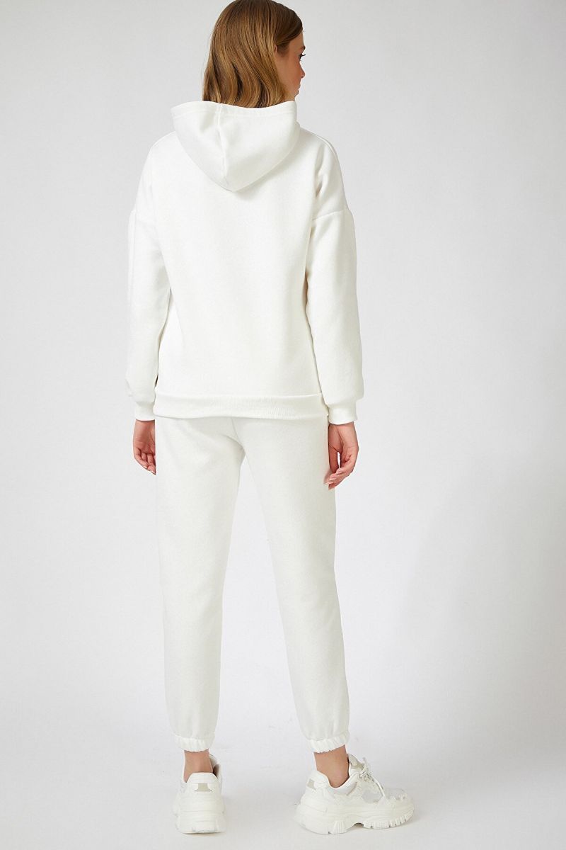 Conjunto de chándal blanco con capucha para mujer