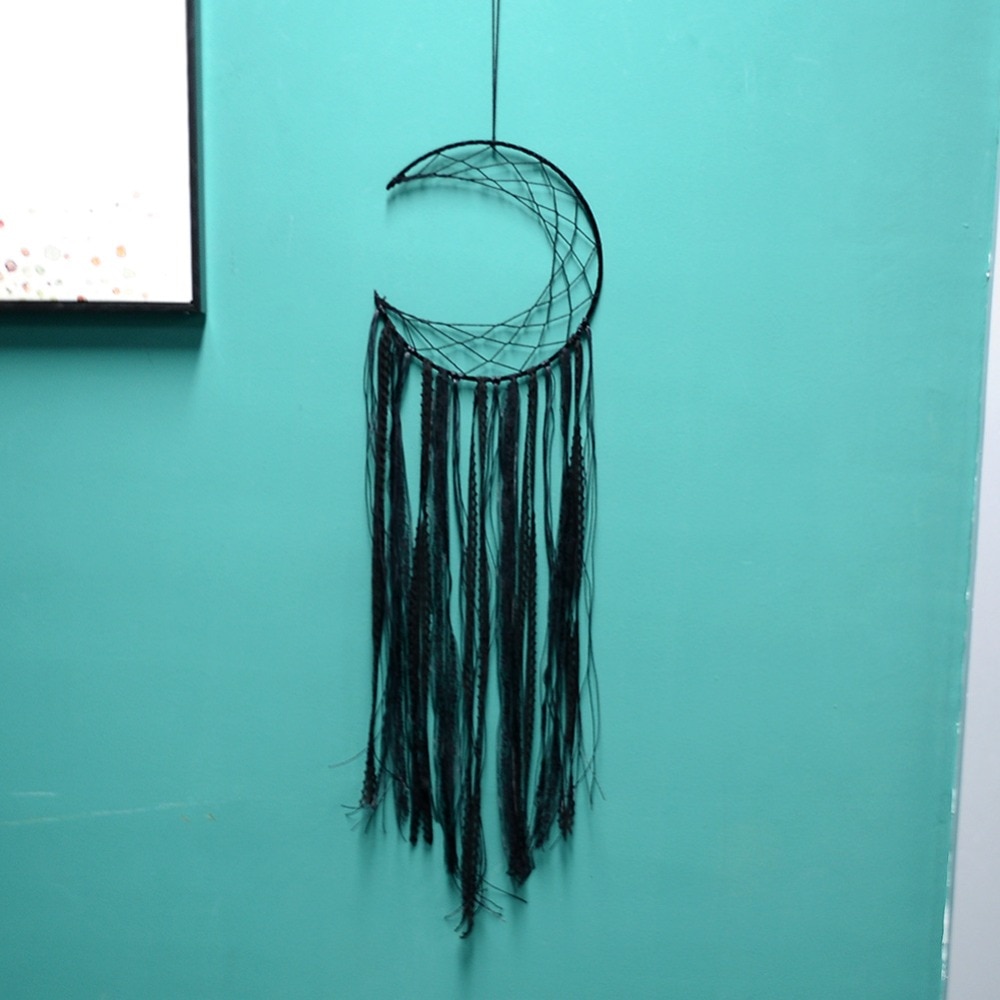 Atrapasueños negro de media luna decorativos indios hechos a mano, atrapasueños para colgar en la pared, artículos para niños, decoración para habitación, carillones de viento