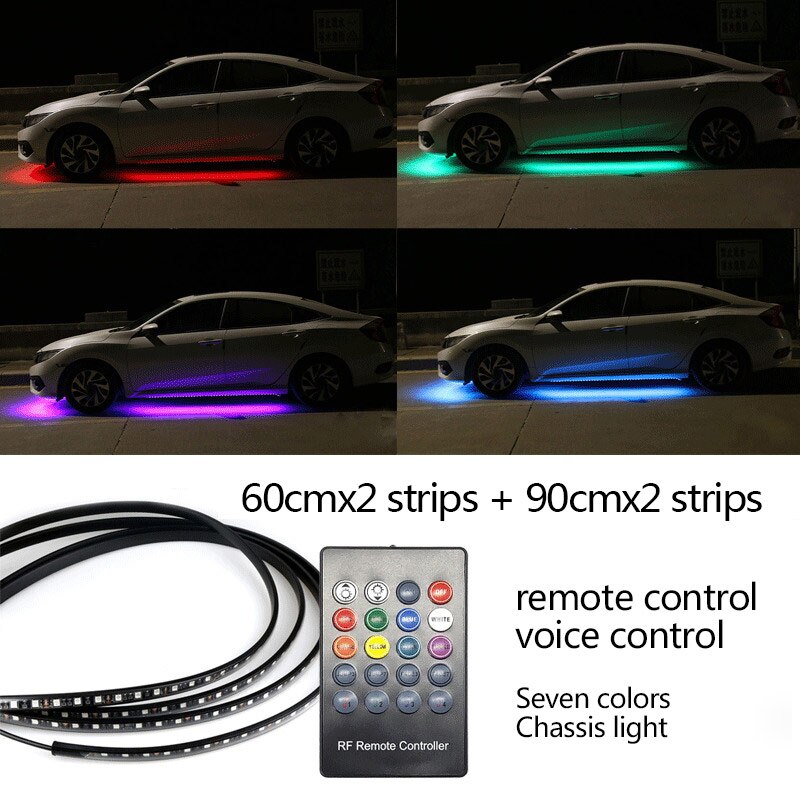12V Auto Flexibele Strip Verlichting Auto Led Rgb Onder Chassis Decoratieve Lamp Auto Underbody System Sfeer Licht Auto Accessoires: 60X90cm Remote