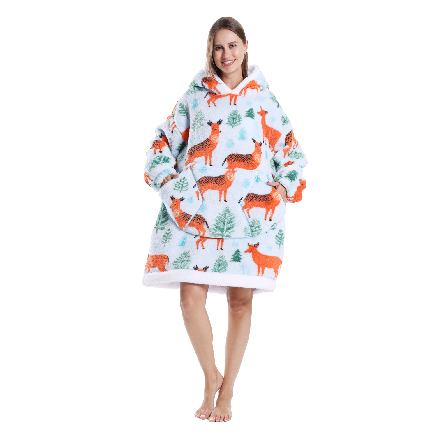 Winter Warm Fleece Fluffy Fuzzy Blanket Hoodie Thick Wearable Blanket Hooded Blanket for Adults Men Women Christmas