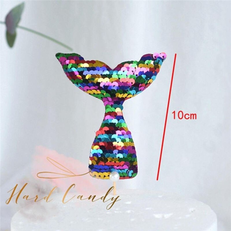 Sequins Happy Birthday Cake Topper Mermaid Tail Cake Topper Decoration For Kids' Birthday Party Wedding Cupcake Decor: Colorful