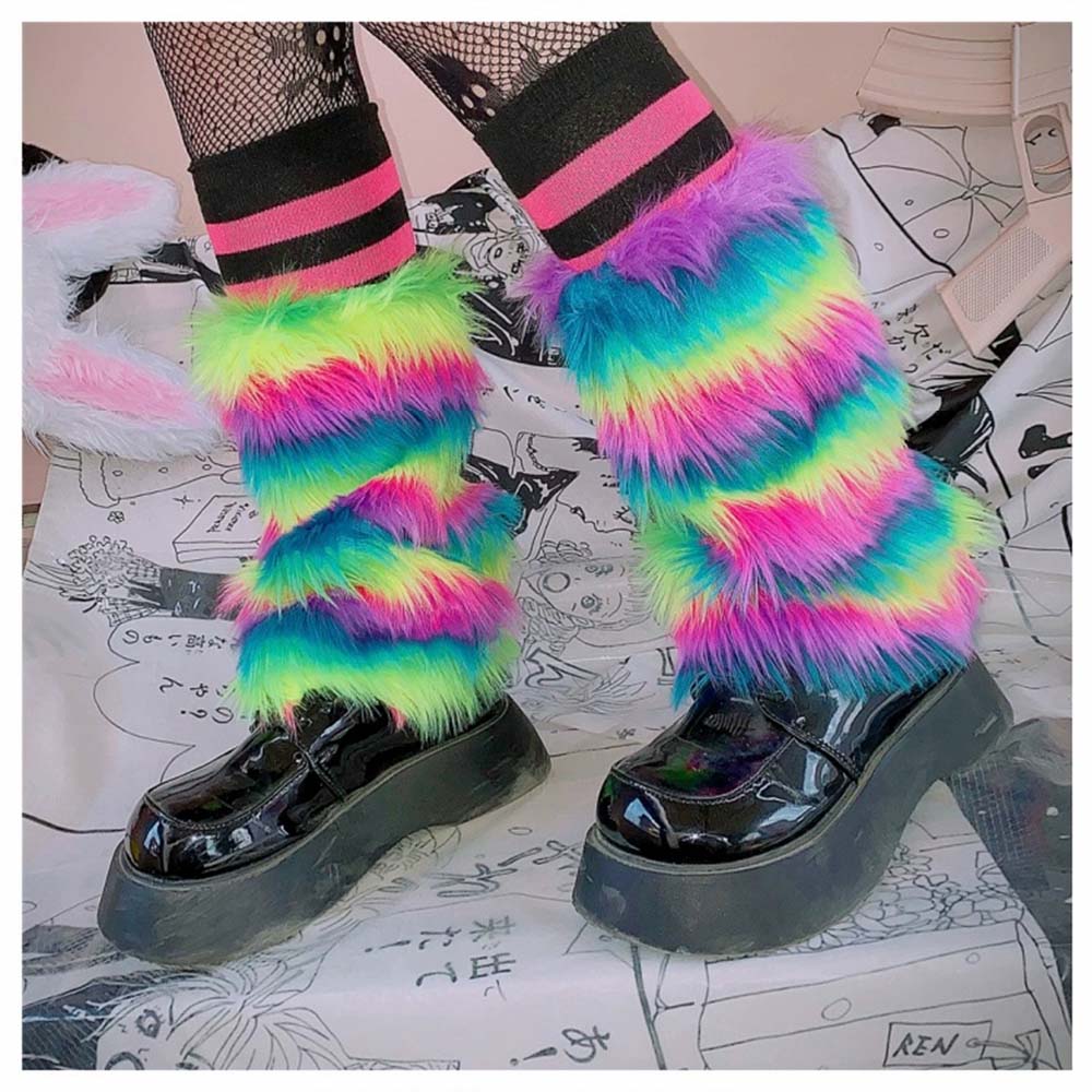 Calentadores de piernas peludos rosas Y2K Punk gótico calentadores de piernas de piel sintética cubiertas de botas señora lindo Jk hasta la rodilla Hipster calcetín cálido calcetines de