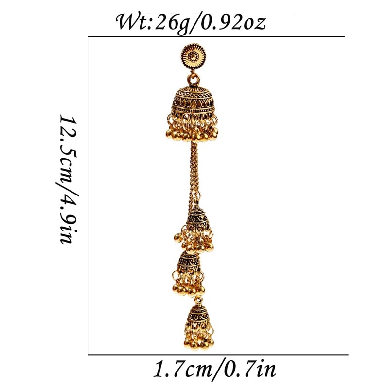 Ethnic Gold Afghan Long Tassel Bead Earrinngs Bollywood Jewellery Bell Jhumka Indian Earrings Wedding Jewelry