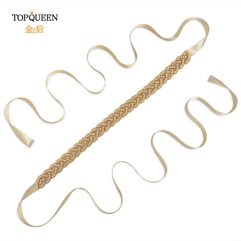 Topqueen  s216- g guld midjebälte fancy strass skärp guldpärlor brudbälte guld bälte för kvinnor bälten bröllop skärp bröllop: Champagne